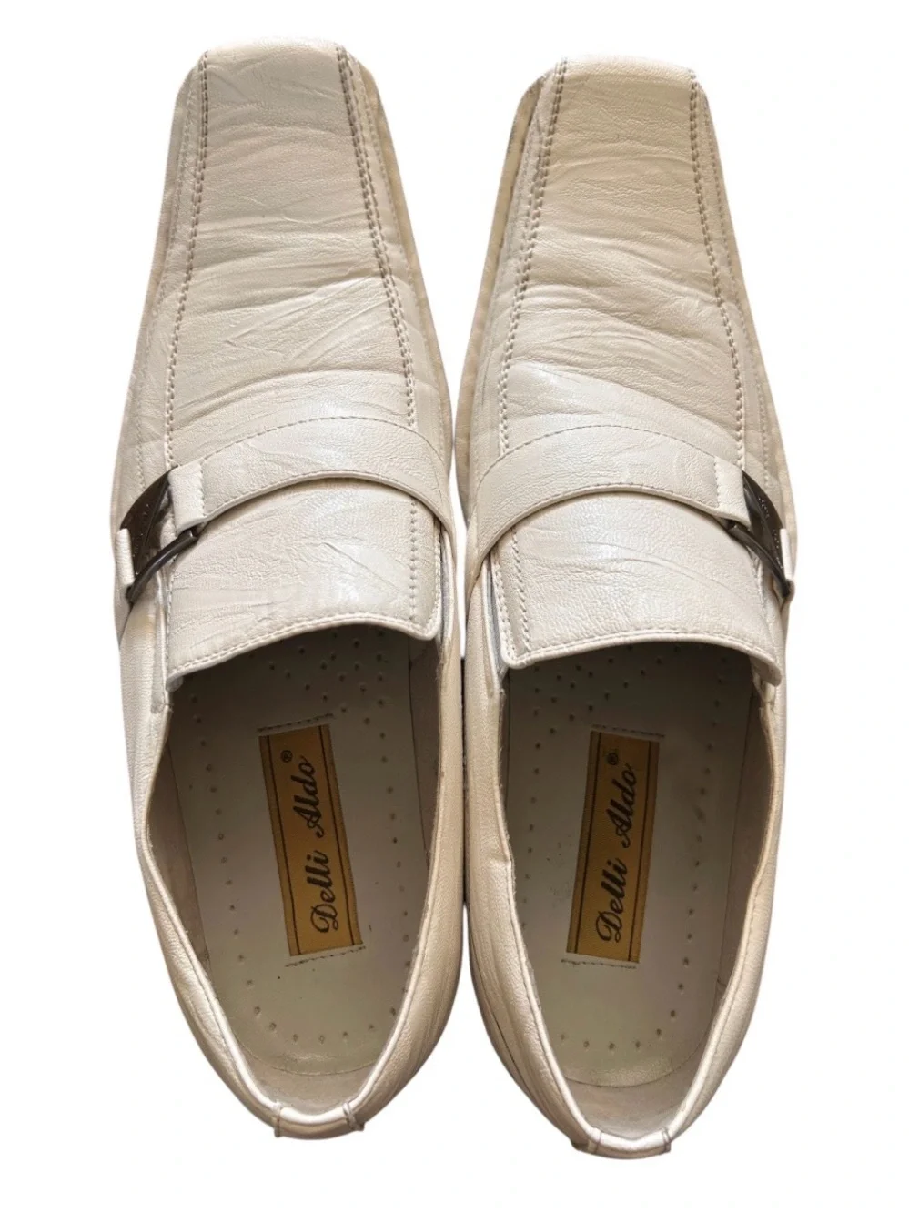 Men's White Slip-On Loafers with Buckle Accent